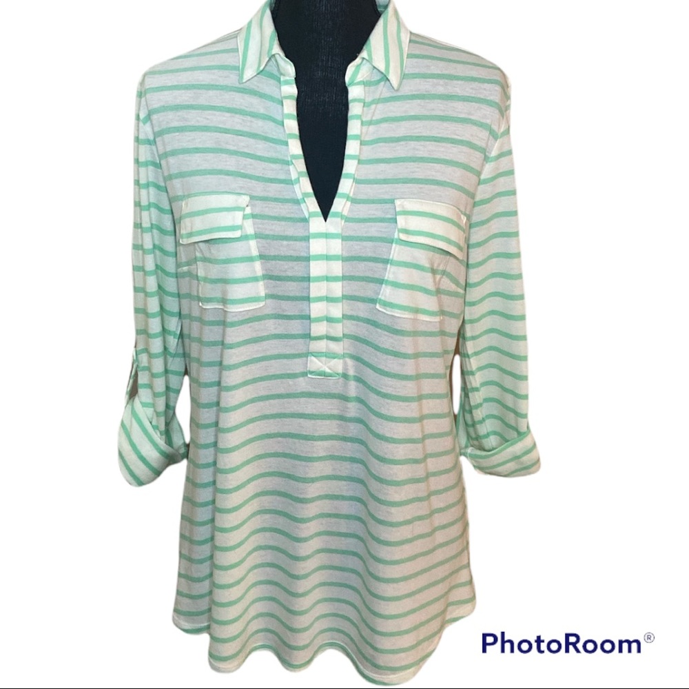 a.n.a Green & White Stripe Lightweight Top